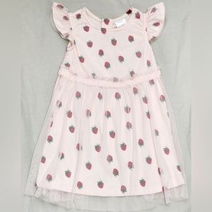 VGUC Hanna Andersson Pink Strawberry Tulle Overlay Toddler Girl Dress Size 3T